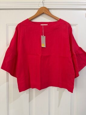 Boden NWT Coral Red Boxy Linen Top